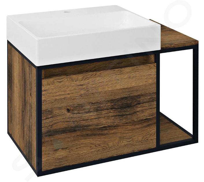 Sapho Skara - Mueble para lavabo 80x50x47 cm, 1 cajón, roble Collingwood/negro mate CG003-1919