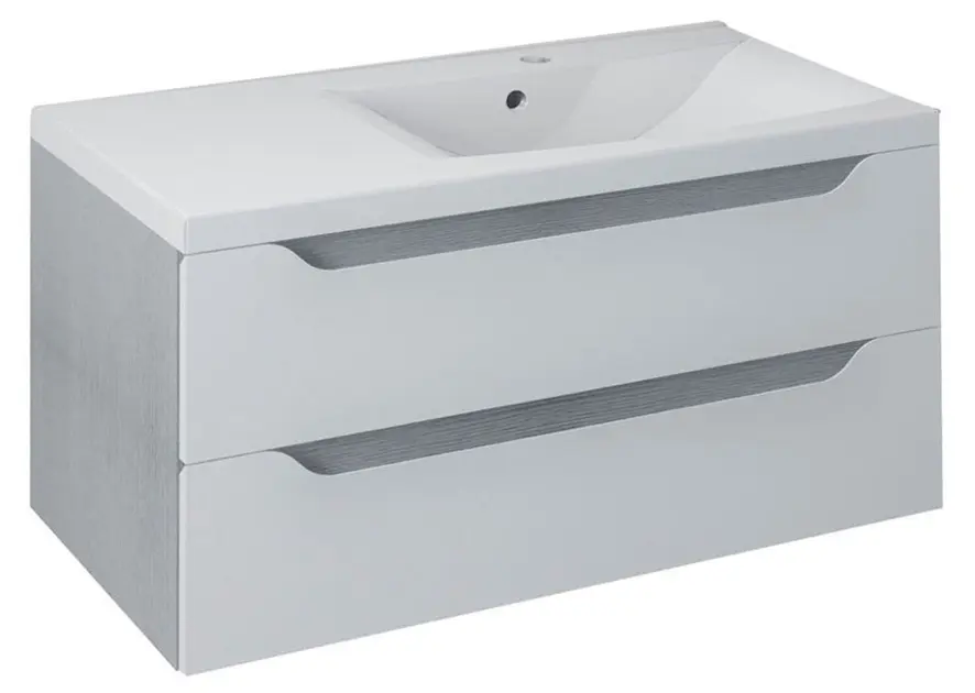 Sapho Wave - Meuble lavabo, 90x45x48 cm, droite, 2 tiroirs, blanc/chêne argenté WA093-3011