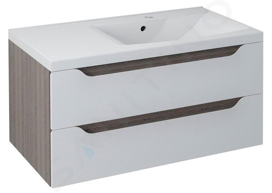 Sapho Wave - Mobile lavabo, 90x45x48 cm, a destra, 2 cassetti, bianco/mali wengé WA093-3021