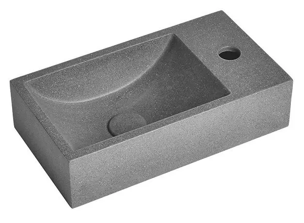 Sapho Small - Lave-mains 40x22 cm, sans trop-plein, un trou de robinetterie à droite, granite noir AR409