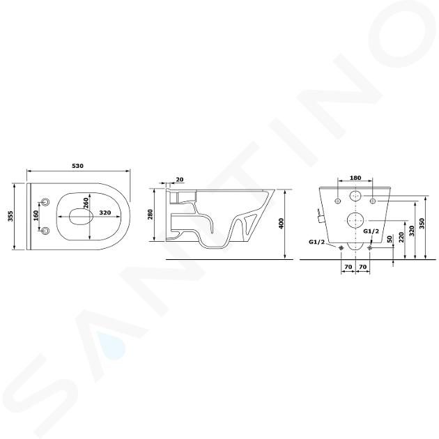 Sapho Brilla - WC suspendu avec douchette de bidet, Rimless, blanc 100612