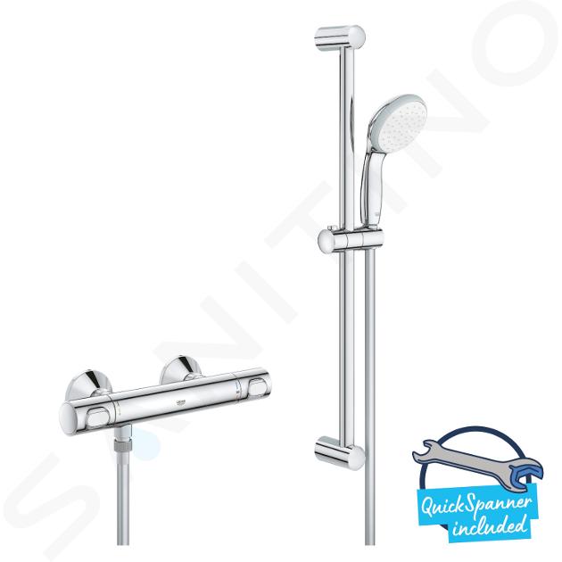 Grohe Precision Flow - Sprchový set s termostatom na stenu, s tyčou 920 mm, chróm 34842000