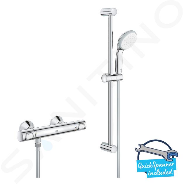 Grohe Precision Flow - Set de douche avec thermostat mural, avec barre 620  mm, chrome 34841000