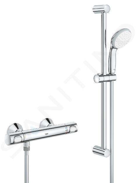 Robinetterie de douche thermostatique fini chrome et blanc avec douche pluie