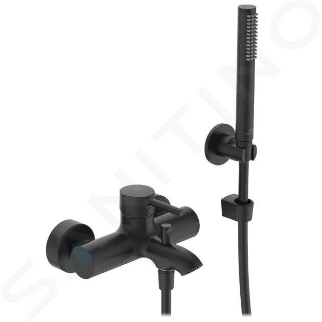 Ideal Standard CeraLine - Miscelatore a parete per vasca da bagno con accessori, nero BC270XG