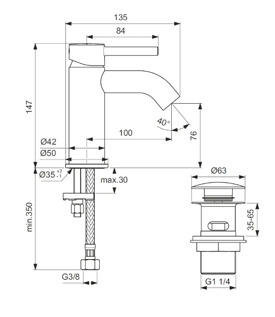 Grohe Mitigeur de lavabo Start L-Size avec dispositif d'écoulement 1 1/4