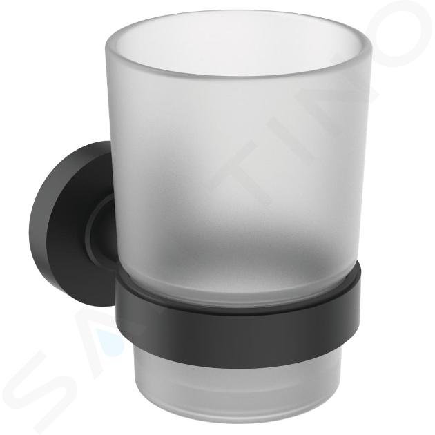 Ideal Standard IOM - Vaso para cepillos de dientes con soporte, negro/cristal satinado A9120XG