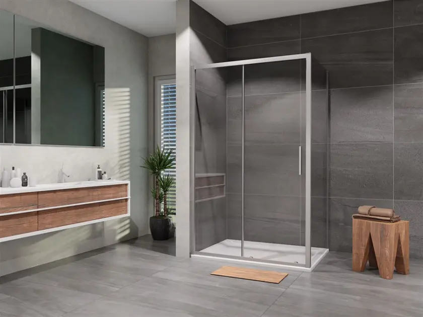 Lansanit LitIN Vati - Cabine de douche 3 battants 800x1200 mm, avec receveur, aluminium brillant / verre clair SR80X120-C-SET