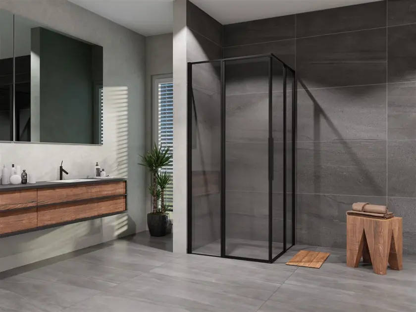 Lansanit LUX Slim Tadao - Cabine de douche Black Line 900x900 mm, noir mat / verre clair PRD99-B