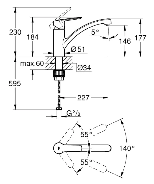 Grohe QuickFix Start robinet de cuisine 30530002 2000 / 801 , bec pivotante  , chromé