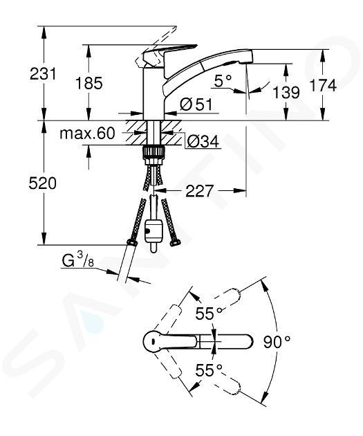 GROHE Start QuickFix, Grifo de cocina (caño alto en C, con 2 mandos de  control, menor consumo de agua, sistema de instalación rápida), cromo,  30495001 : : Bricolaje y herramientas