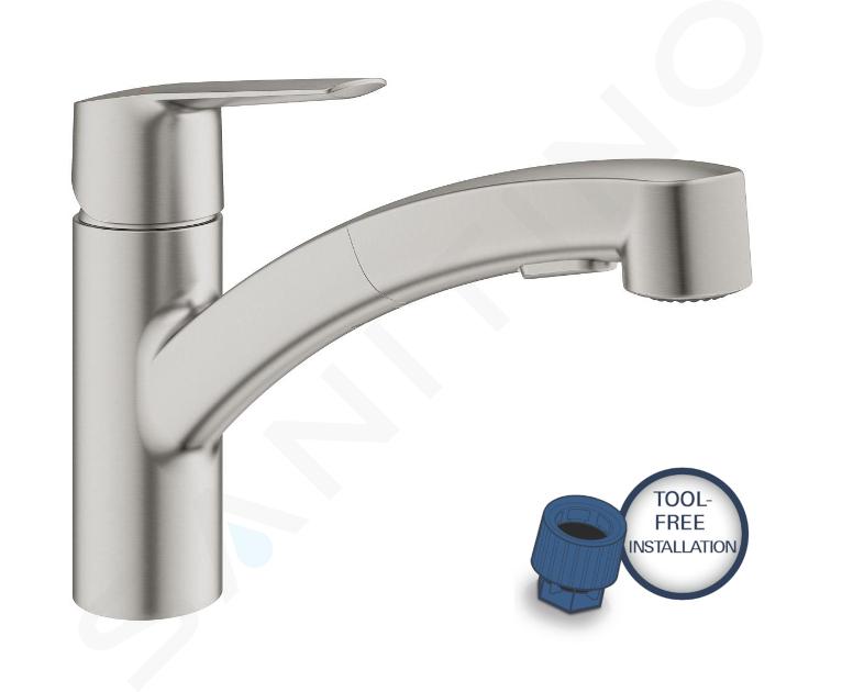 Grohe QuickFix Start - Dřezová baterie s výsuvnou sprškou, supersteel 30531DC1