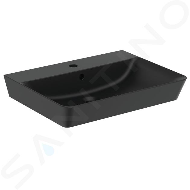 Ideal Standard Connect Air - Umyvadlo Cube 60x46x16 cm, s přepadem, otvor pro baterii, černá E0298V3