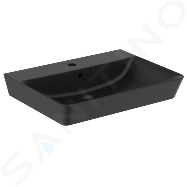 Ideal Standard Connect Air - Lavabo Cube 600x460x160 mm, con troppopieno, foro per miscelatore, nero E0298V3