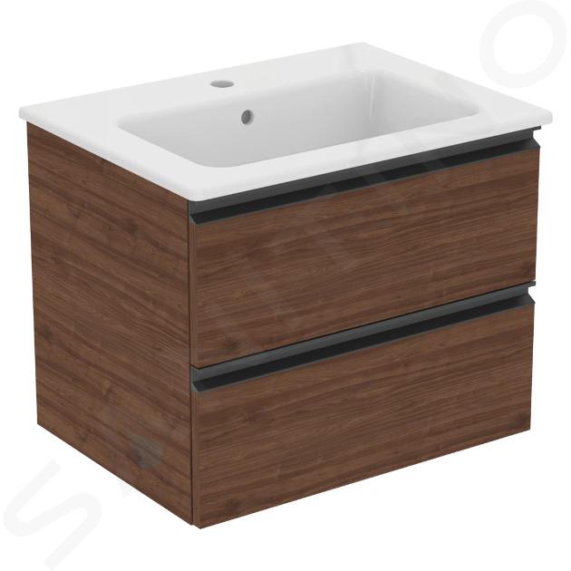 Ideal Standard Connect E - Wastafelkast met wastafel, 625x470x505 mm, 2 laden, donker walnoot K8698PA