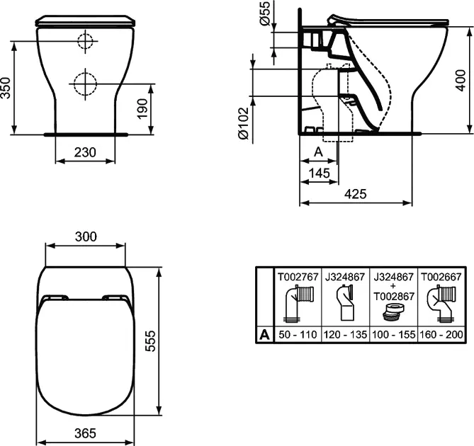 Ideal Standard Tesi - WC à poser avec abattant Soft-Close, évacuation  basse, AquaBlade, noir T3536V3