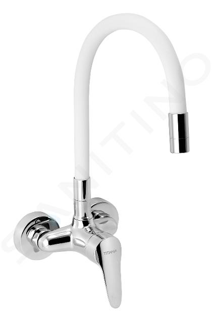 Novaservis Titania Iris New - Miscelatore da lavello con braccio di erogazione flessibile, bianco/cromo 94484,0B