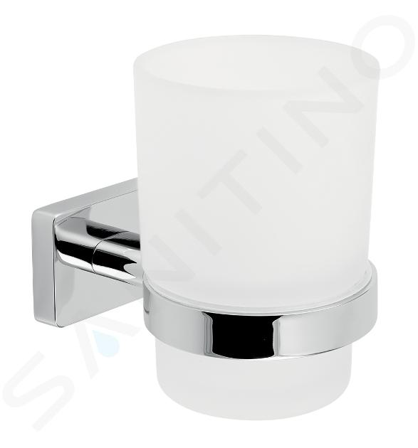 Novaservis Ferro Greta - Vaso para cepillo de dientes con soporte, vidrio esmerilado/cromo AGR03