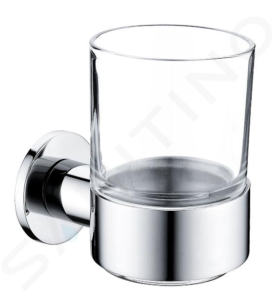 Novaservis Ferro Smile - Vaso per spazzolino e dentifricio con supporto, vetro/acciaio inox lucidato ASM03