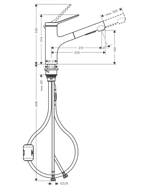 Mitigeur évier avec douchette ZESIS inox brossé 