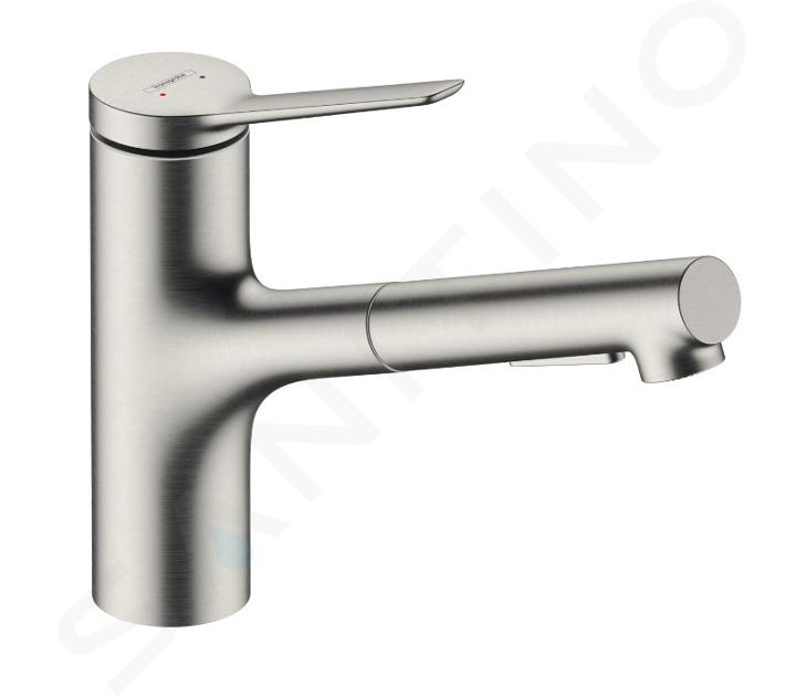 Hansgrohe Zesis M33 - Dřezová baterie 150, s výsuvnou sprškou, sBox lite, vzhled nerezu 74803800