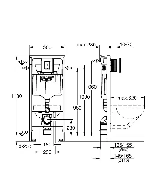 Krachtig Betuttelen Onrustig Grohe Solido - Inbouwreservoir voor hangend toilet, hoogte 1,20 m,  bedieningsknop Even, zwart 38811KF0 | Sanitino.nl