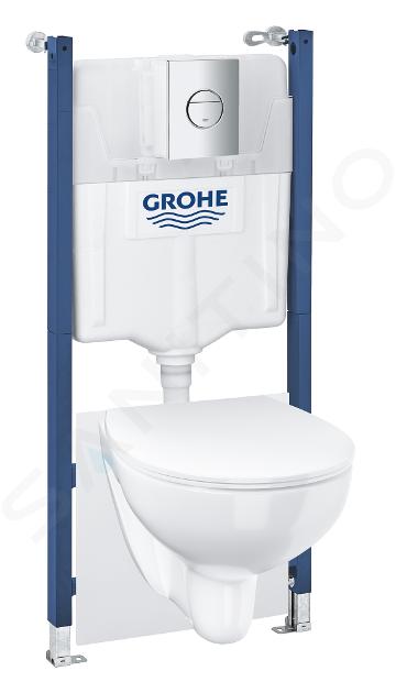 Grohe Solido - Set de bâti-support, cuvette Bau Ceramic et abattant Slim softclose, plaque de déclenchement Sail, chrome / blanc 39900000