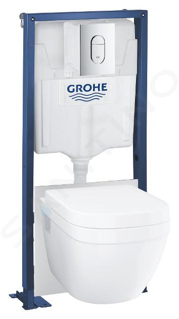 Grohe Solido - Toiletset, hangtoilet Euro Ceramic en softclose toiletzitting, bedieningsknop Arena Cosmopolitan, chroom/wit 39697000