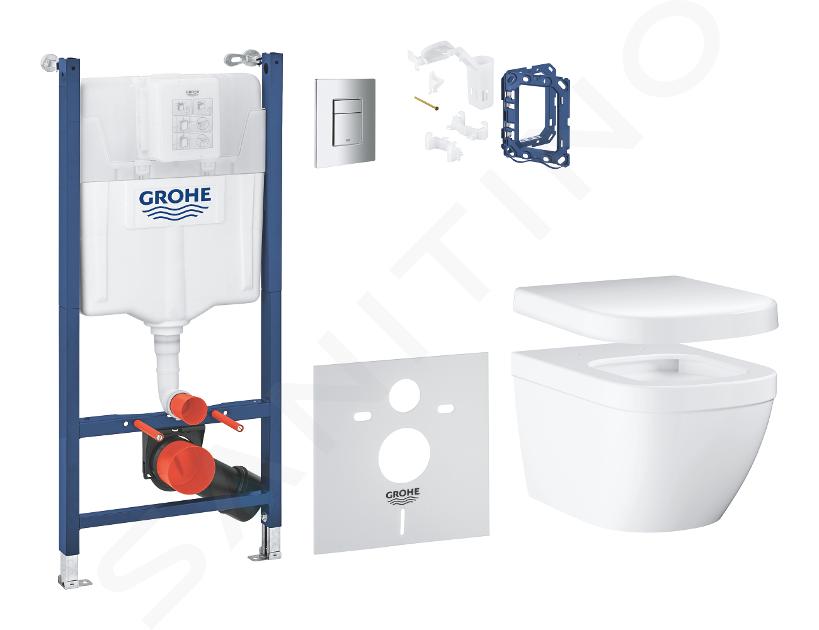 Grohe Solido - Set con modulo di installazione, vaso Euro Ceramic e copriwater softclose, placca di comando Skate Cosmopolitan, cromo/bianco 39889000