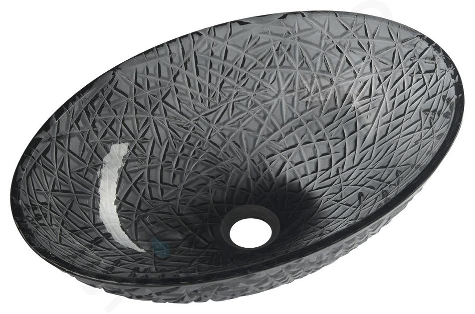 Sapho Beauty - Lavabo da appoggio, 500x360 mm, senza troppopieno, vetro nero TY305SG