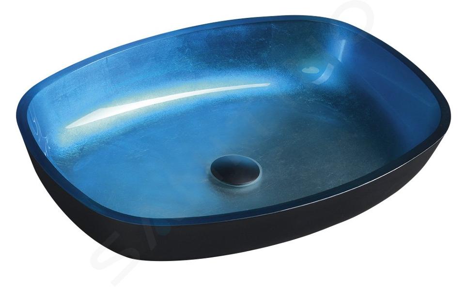 Sapho Beauty - Lavabo à poser, 540x395 mm, sans trop-plein, verre bleu TY224