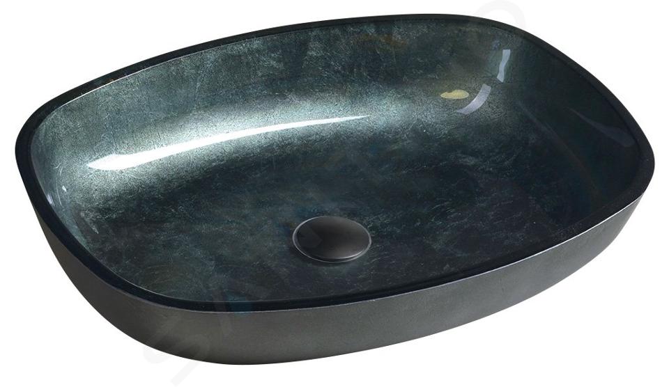 Sapho Beauty - Lavabo pour plan de travail, 540x395 mm, sans trop-plein, verre noir TY220