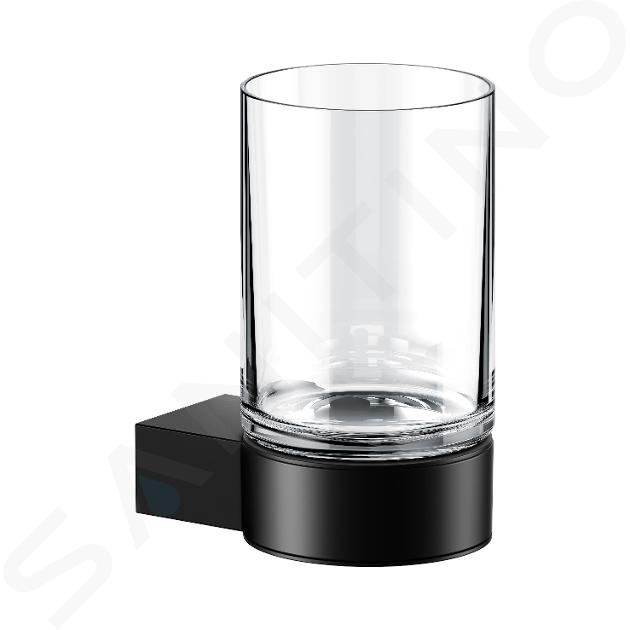 Keuco Plan - Vaso para cepillos de dientes con soporte, cristal/negro mate 14950379000