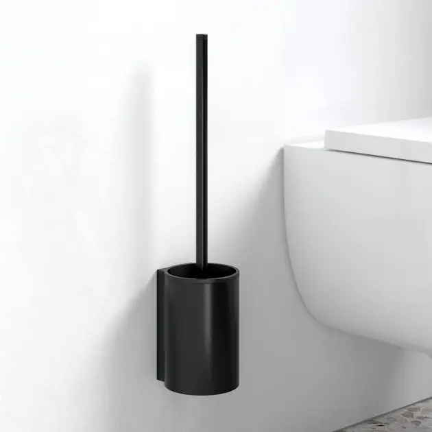 MR.SIGA Escobilla y soporte para inodoro, cerdas duraderas y flexibles,  cepillo de inodoro montado en la pared para limpieza de baño, negro, 1  paquete