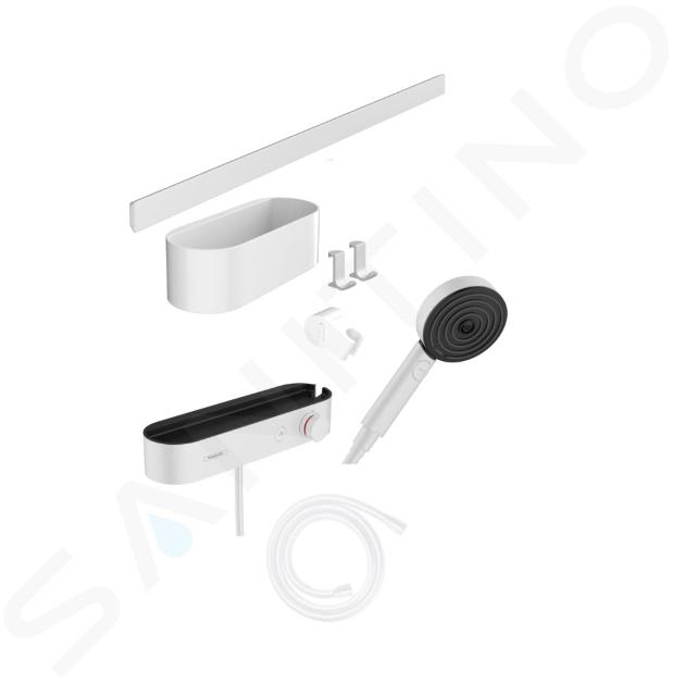 Hansgrohe WallStoris - Set de pommeau de douche 105, 3 jets, thermostat et accessoires de salle de bain, blanc mate 24250700