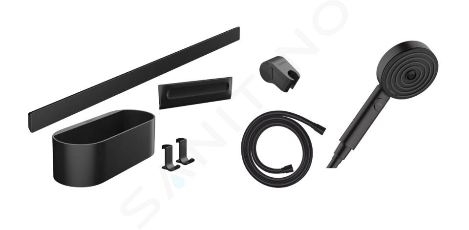 Hansgrohe WallStoris - Conjunto de cabezal de ducha 105, 3 chorros y accesorios de baño, negro mate 24291670