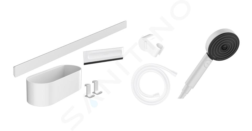 Hansgrohe WallStoris - Set de pommeau de douche 105, 3 jets et accessoires de salle de bain, blanc mat 24291700