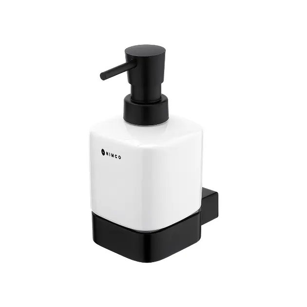 Levně Nimco Kibo - Dávkovač mýdla keramický s držákem, 250 ml, bílá/černý mat Ki-14031K-T-90