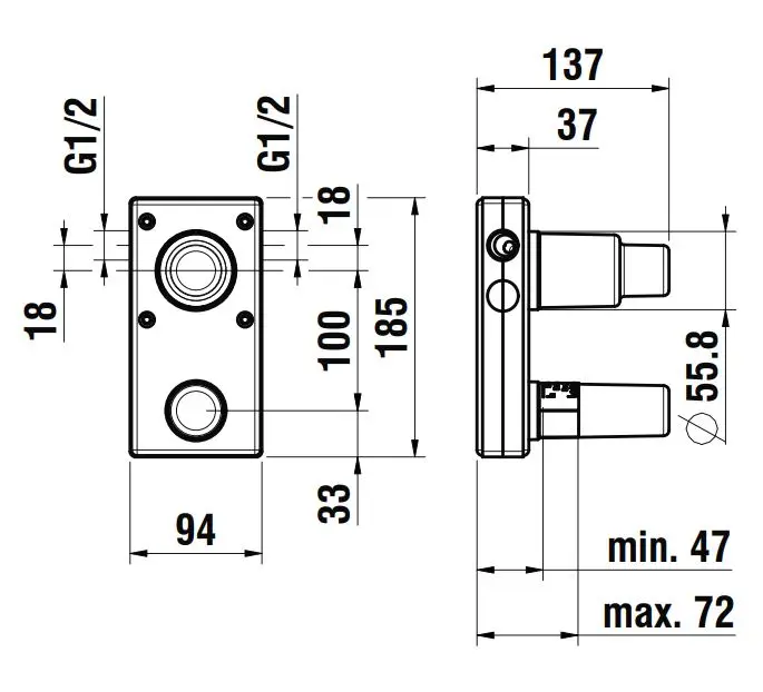 Laufen Concealed Bodies - Corps d’encastrement, Simibox 2-points, levier en haut HF574048000000