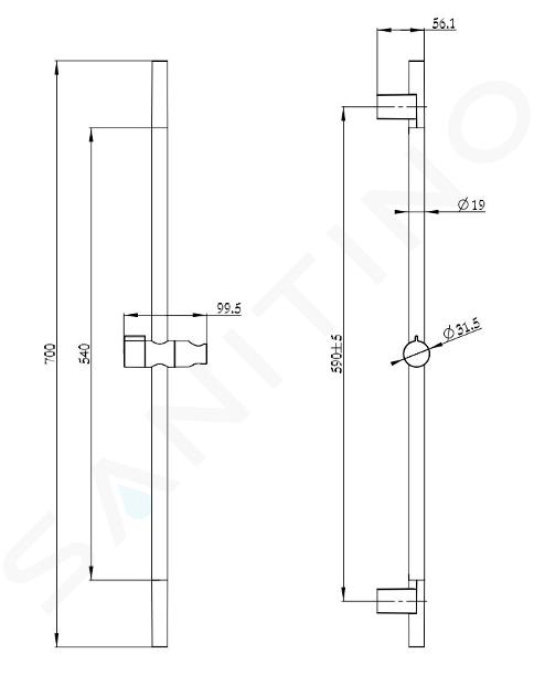 kielle Accessori - Asta saliscendi doccia 700 mm, acciaio inox