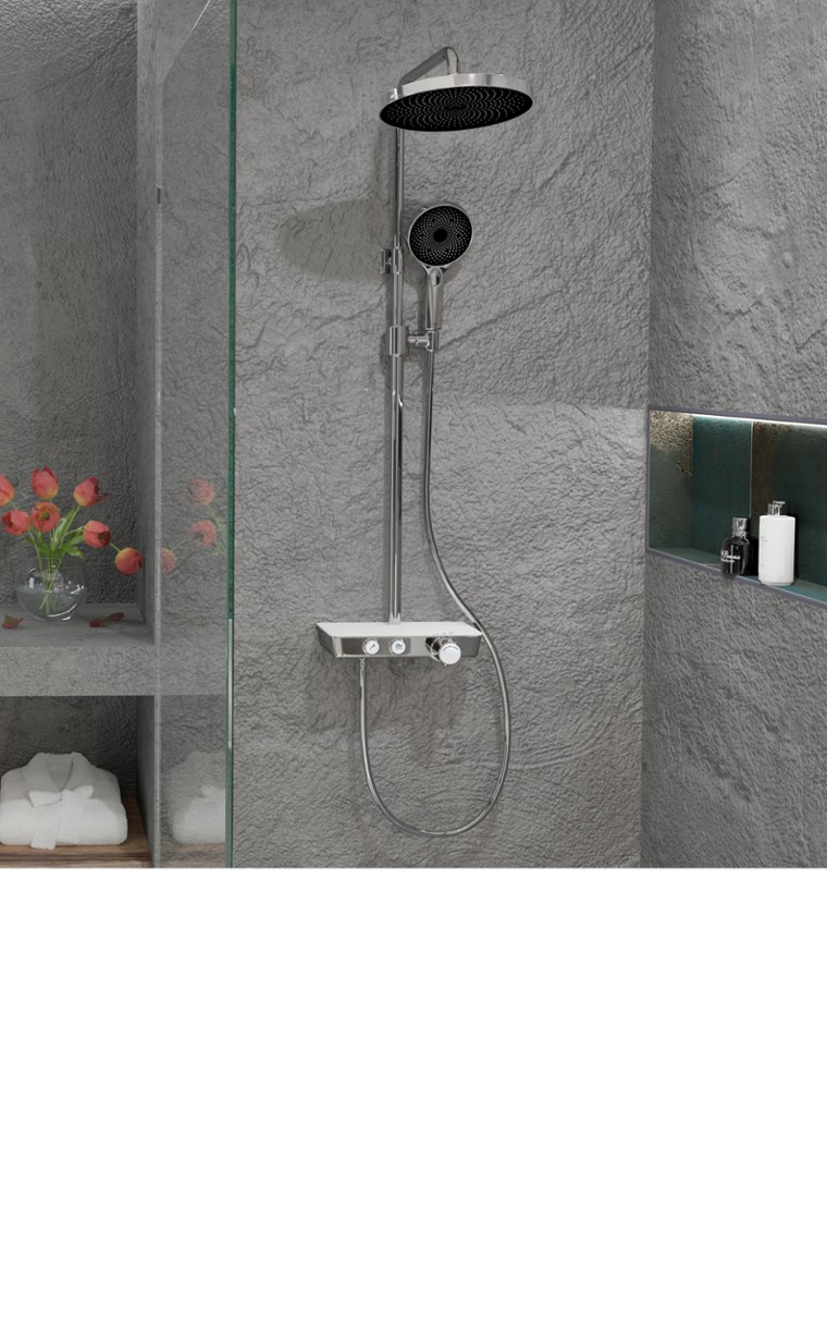 kielle Oudee - Duschset mit Thermostat, 26 cm, 3 Strahlarten, Chrom/Weiß/Schwarz 20602000