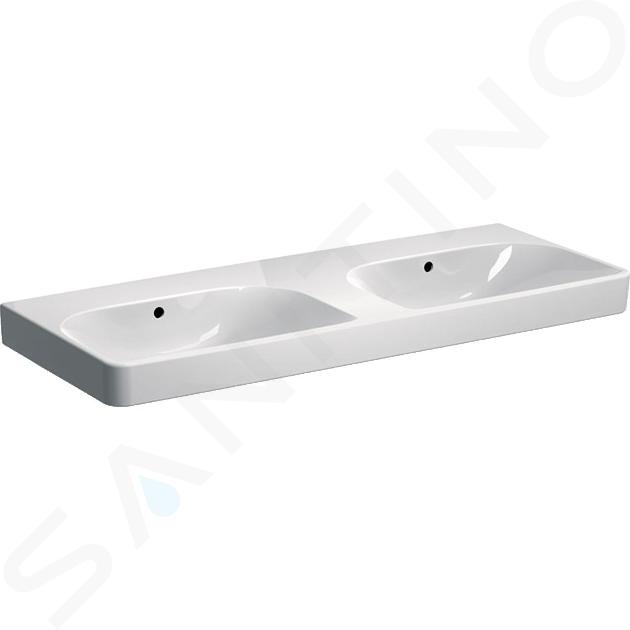 Geberit Smyle Square - Lavabo a doppia vasca 1200x480 mm, con troppopieno, senza foro per miscelatore, bianco 500.224.01.1