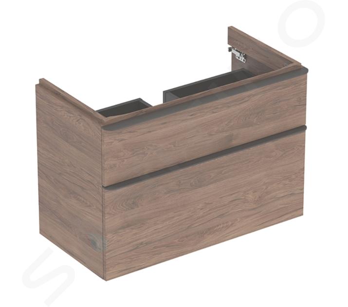 Geberit Smyle Square - Umývadlová skrinka, 88x47x62 cm, 2 zásuvky, orech/lávová 500.354.JR.1