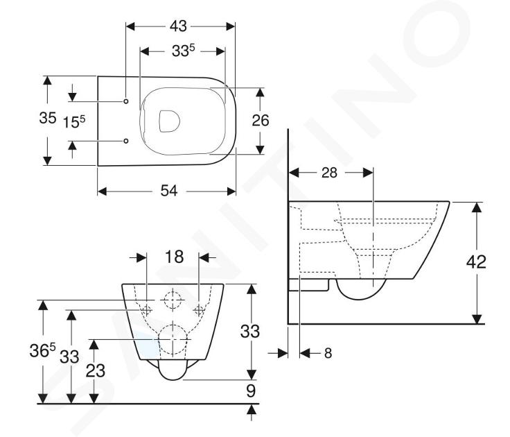 Geberit Smyle Square Wand-WC, Rimfree, - weiß 500.208.01.1