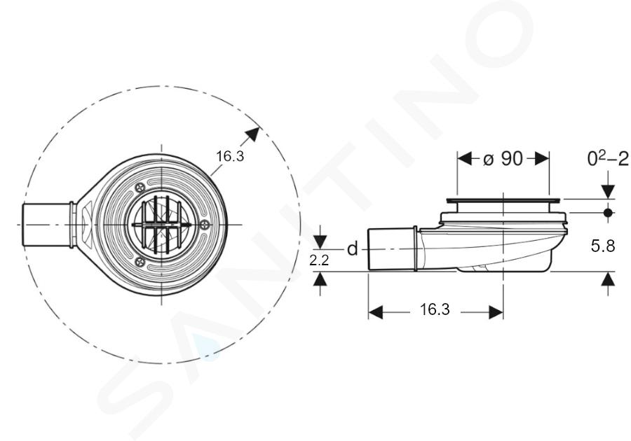 Geberit Accessori - Sistema di scarico per piatti doccia, altezza chiusura  acqua 30 mm 150.581.00.1