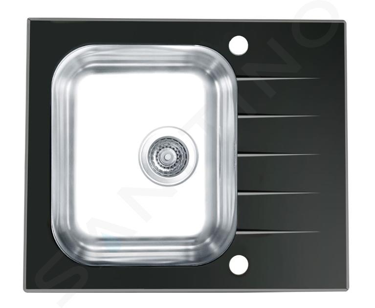 Alveus Altone - Spoelbak 60x50 cm, met draaiknopbediening, zwart glas/rvs 1114557