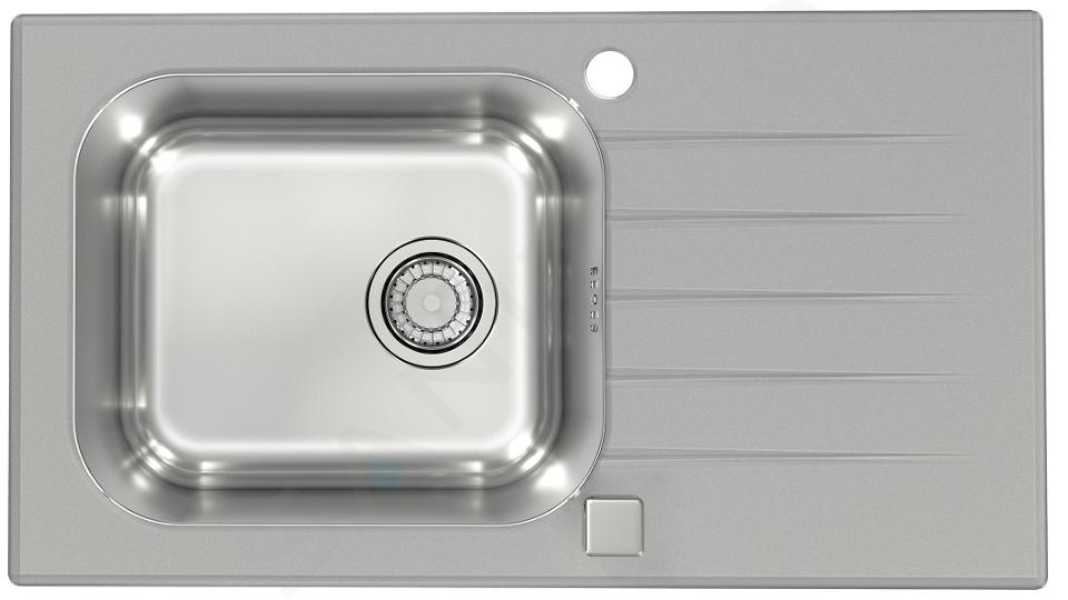 Alveus Altone - Chiuvetă 780 x 435 mm, cu control scurgere, sticlă gri/oțel inoxidabil 1130528