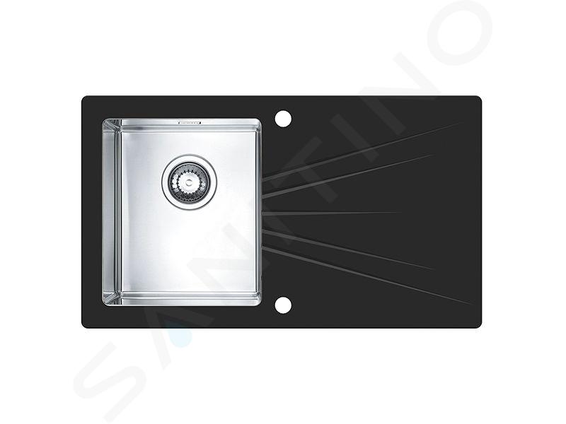 Alveus Karat - Évier 86x50 cm, avec commande de vidage, verre noir / en inox 1102770
