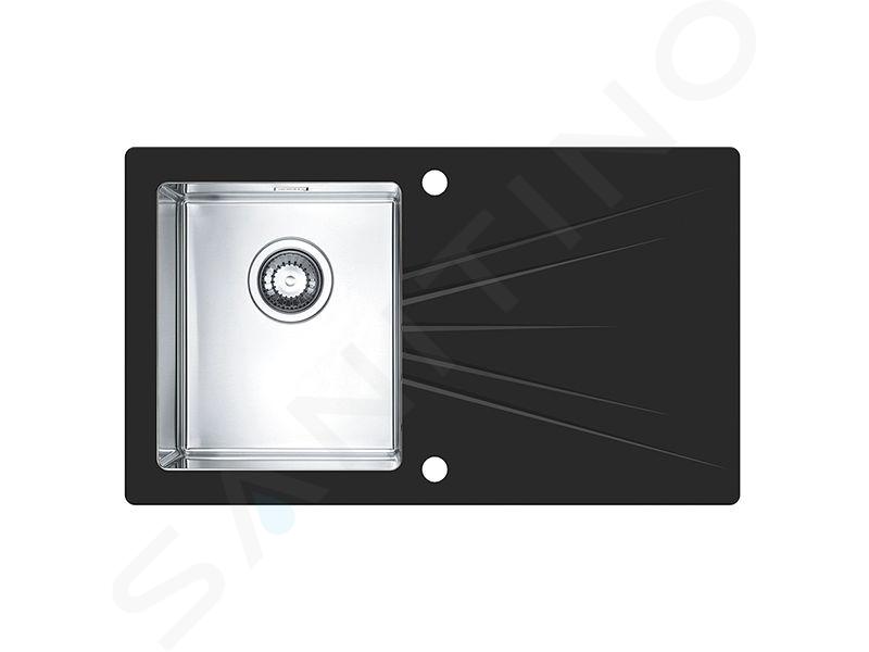 Alveus Karat - Fregadero 860x500 mm, con control de desagüe, cristal negro/acero inoxidable 1102770