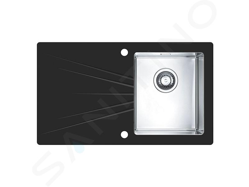 Alveus Karat - Évier 86x50 cm, avec commande de vidage, verre noir / en inox 1103657